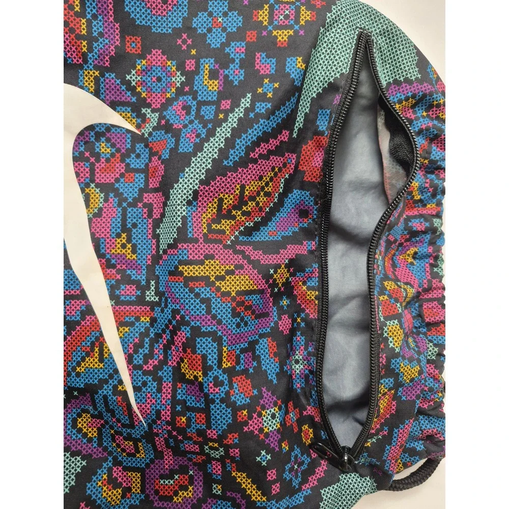 Nike Drawstring Cinch Bag Multi-Color Paisley Floral Print Gym Sackpack Black